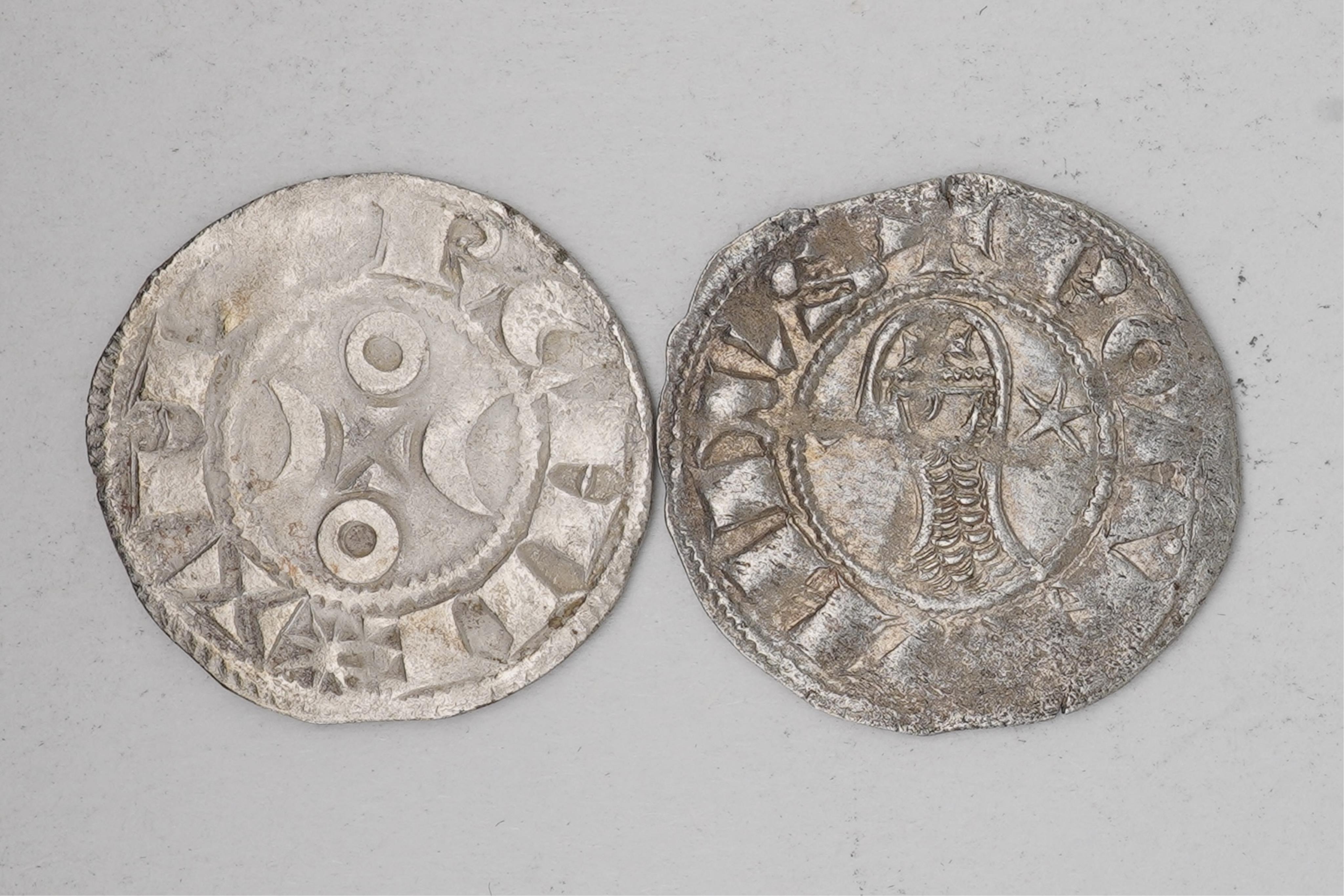 Two European hammered coins, Hugh IX (1163-1219), silver one denier, cleaned fine, Crusaders, Bohémond III of Antioch (1163-1201), silver denier, about VF